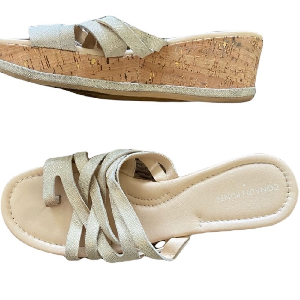 Donald J Pliner cork platforms Salma size 9.5 in shimmer gold color
